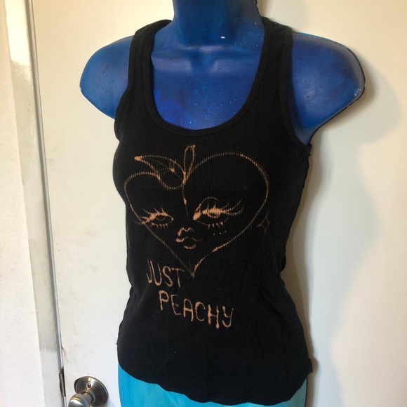 Upcycled Cute bleach painted peach graphic with "Just Peachy" text - Picture 1 of 7